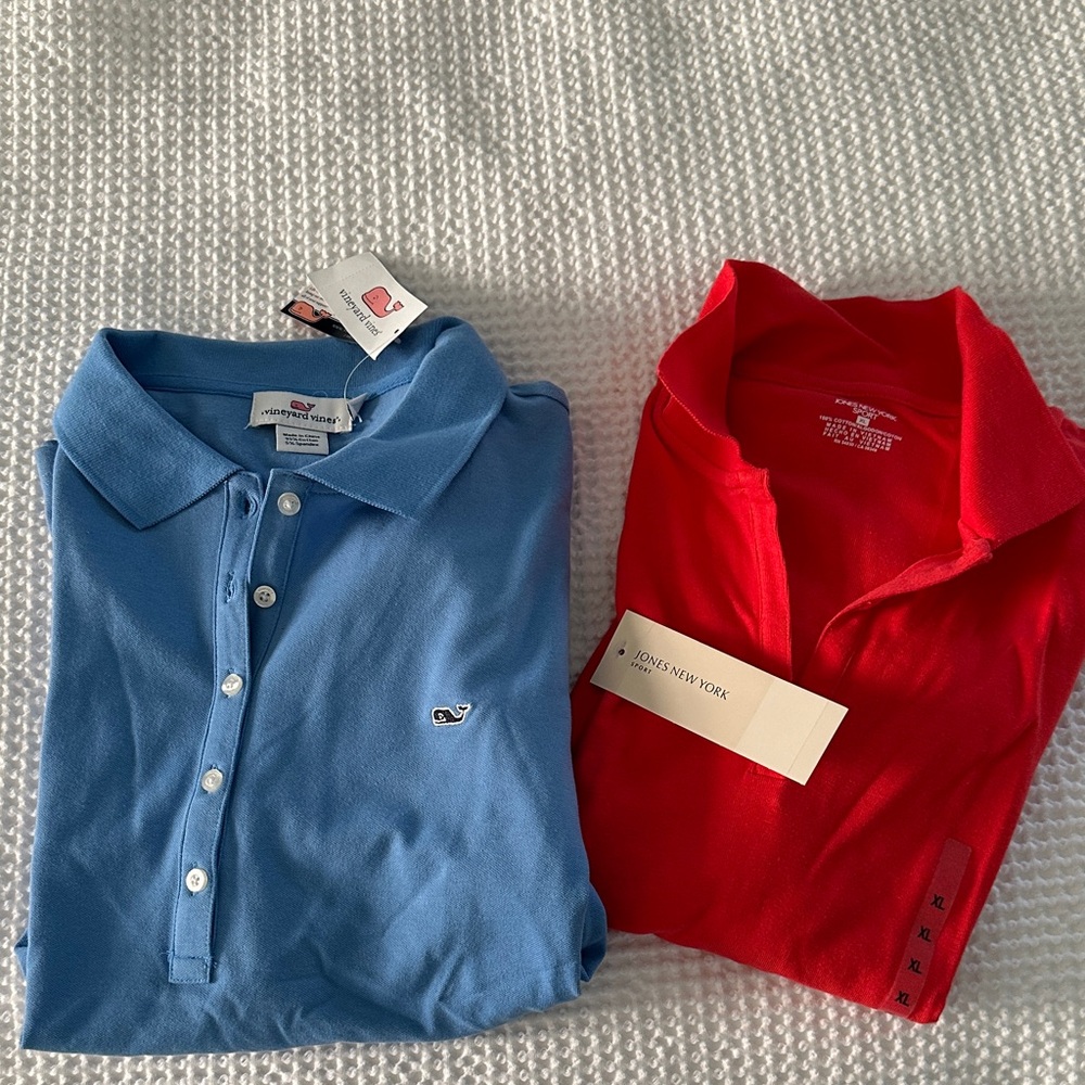 Jones New York Blue and Red Polo Tops